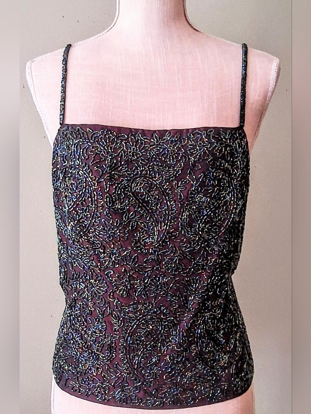 100% Silk, Hand Beaded, Paisley Pattern Evening Camisole - NWTs - Doncaster 12